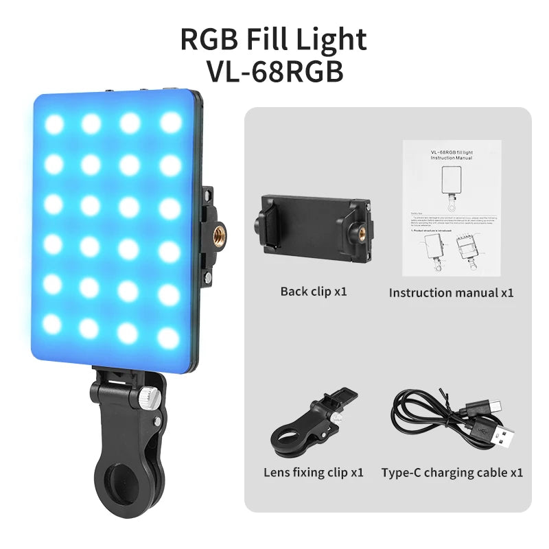 Mini RGB LED Fill Light Clip – Compact Lighting for Vlogs, Selfies & Videos