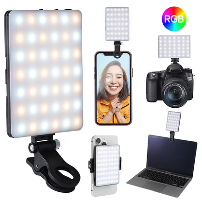 Mini luz LED RGB de relleno con clip: iluminación compacta para vlogs, selfies y vídeos