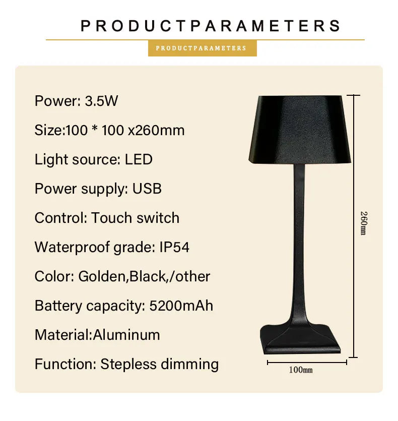 Cordless Table Lamp – Dimmable Bedside Light